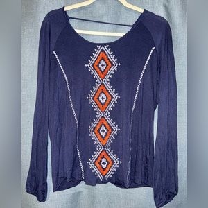 Aztec patterned long sleeve shirt with open back